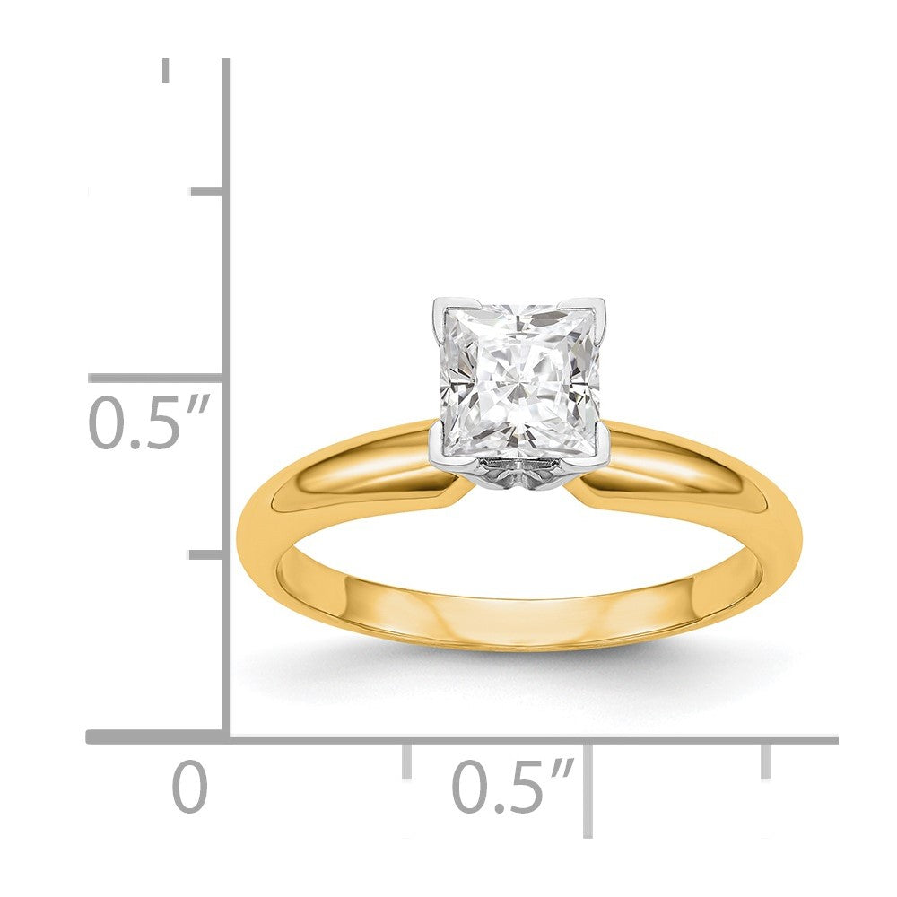 14k Two-Tone 7mm Medium-Weight Half-Round V-End Princess Solitaire Ring Mounting