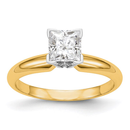 14k Two-Tone 4.5mm Medium-Weight Half-Round V-End Princess Solitaire Ring Mounting