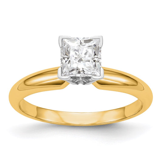 14k Two-tone 1/2 carat VS/SI+ G+ Lab Grown Diamond Princess Solitaire Medium Weight Half-Round V-end Four Prong Ring