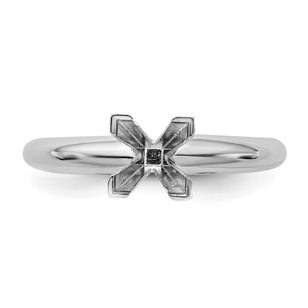 14k White Gold 6.5mm Medium-Weight Half-Round V-End Princess Solitaire Ring Mounting