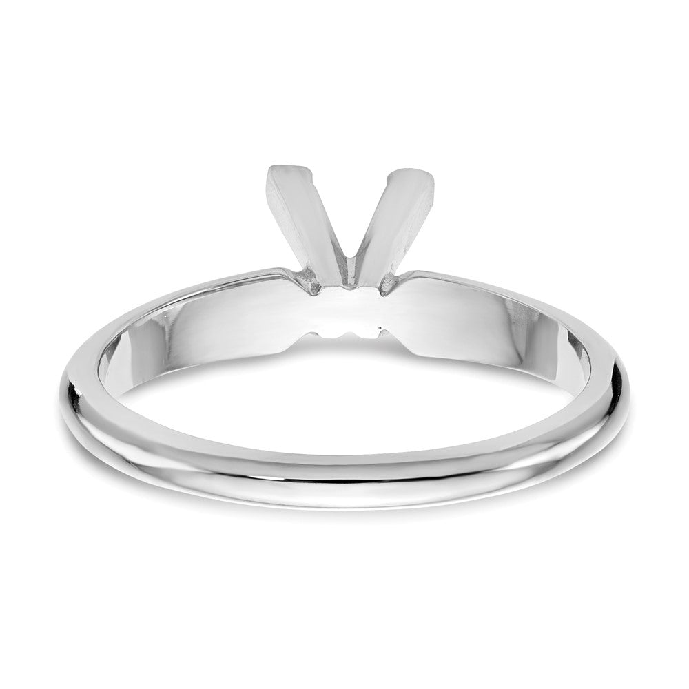14k White Gold 6mm Medium-Weight Half-Round V-End Princess Solitaire Ring Mounting