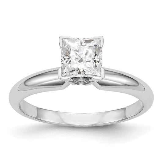 14k White Gold 6mm Medium-Weight Half-Round V-End Princess Solitaire Ring Mounting