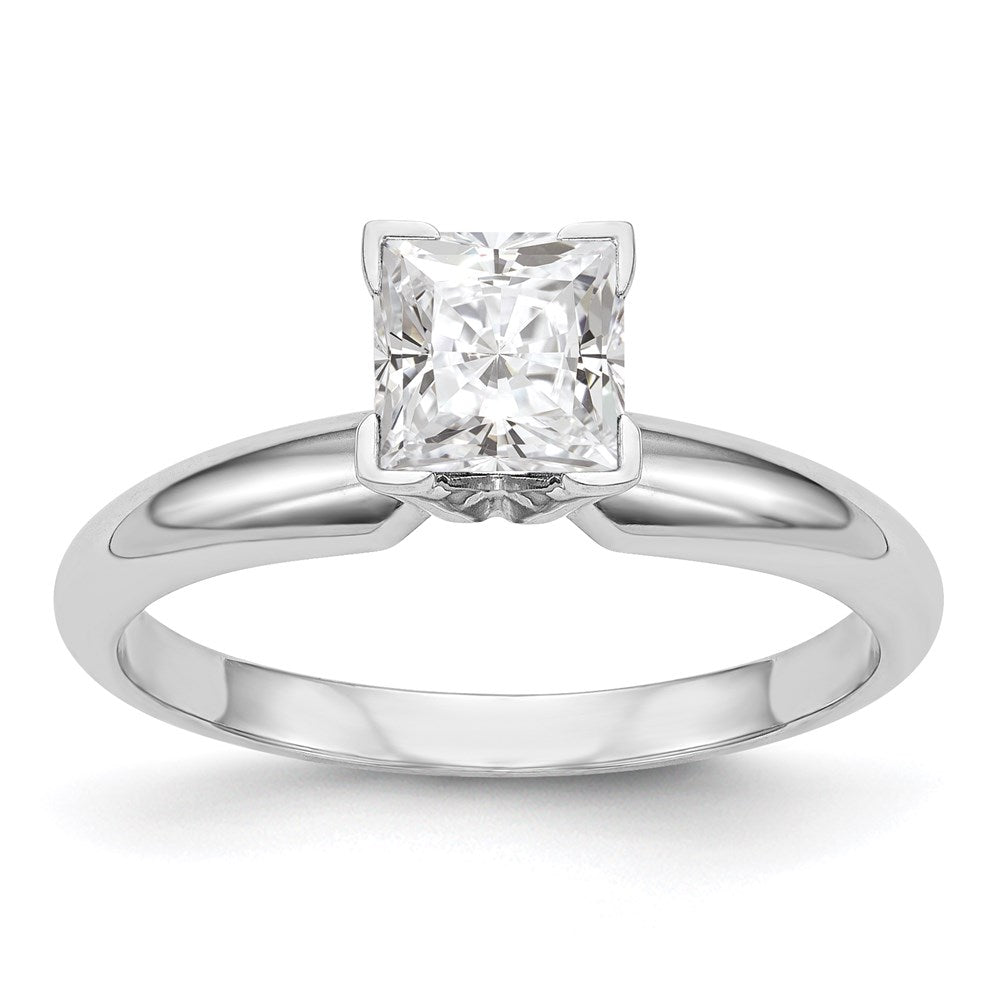 14k White Gold 1/2 carat VS/SI+ G+ Lab Grown Diamond Princess Solitaire Medium Weight Half-Round V-end Four Prong Ring