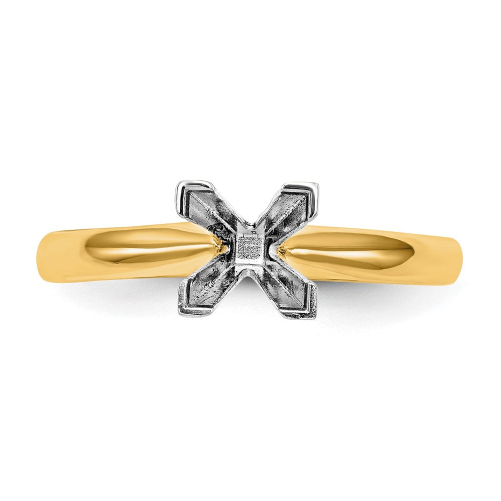 14k Two-Tone 4.5mm Medium-Weight Comfort-Fit V-End Princess Solitaire Ring Mounting