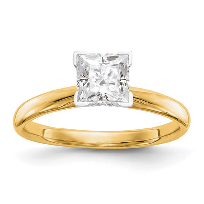 14k Two-Tone 6.5mm Medium-Weight Comfort-Fit V-End Princess Solitaire Ring Mounting