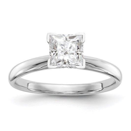 14k White Gold 4mm Medium-Weight Comfort-Fit V-End Princess Solitaire Ring Mounting
