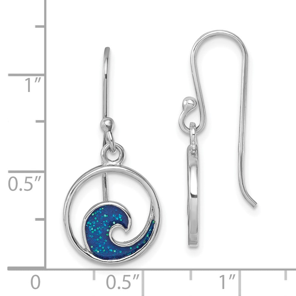 Sterling Silver Rhodium-plated Enameled Wave Dangle Earring