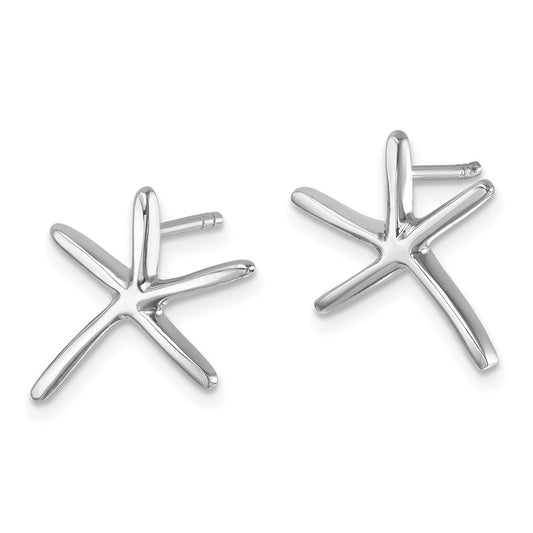 Sterling Silver Rhodium-plated Polished Starfish Post Earring