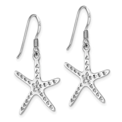 Sterling Silver Rhodium-plated Polished Starfish Dangle Earring