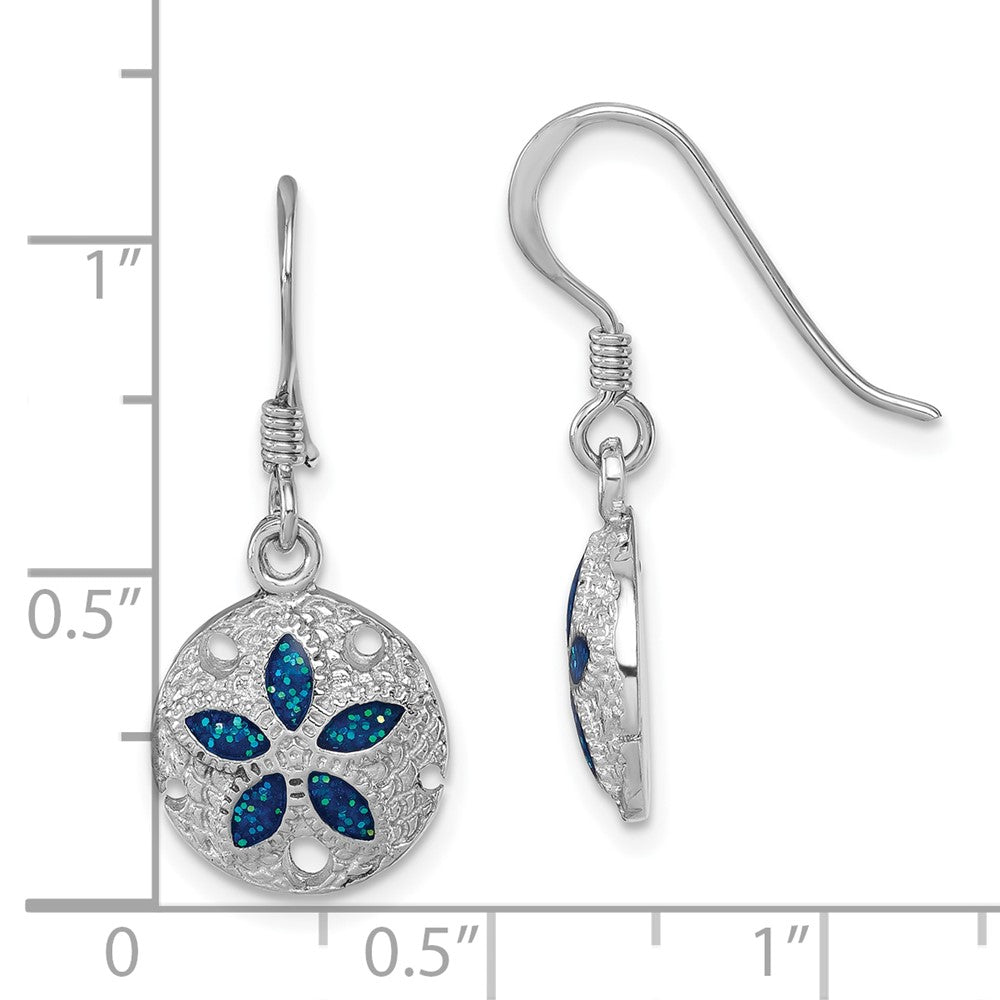 Sterling Silver Rhodium-plated Polished and Textured Enameled Sand Dollar Dangle Earring