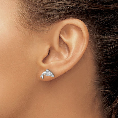 Sterling Silver Rhodium-plated Polished Dolphin Post Earring