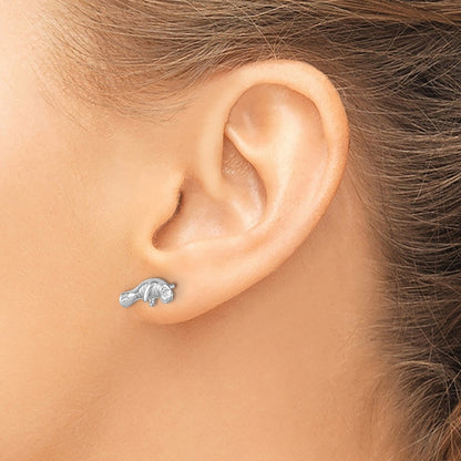 Sterling Silver Rhodium-plated Polished Manatee Post Earring