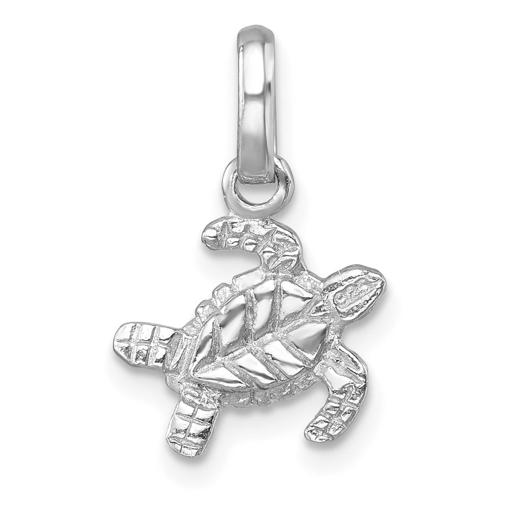 Sterling Silver Rhodium-plated Polished Small Swimming Turtle Pendant