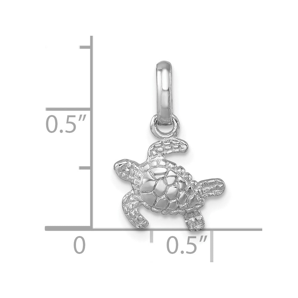 Sterling Silver Rhodium-plated Polished Small Swimming Turtle Pendant