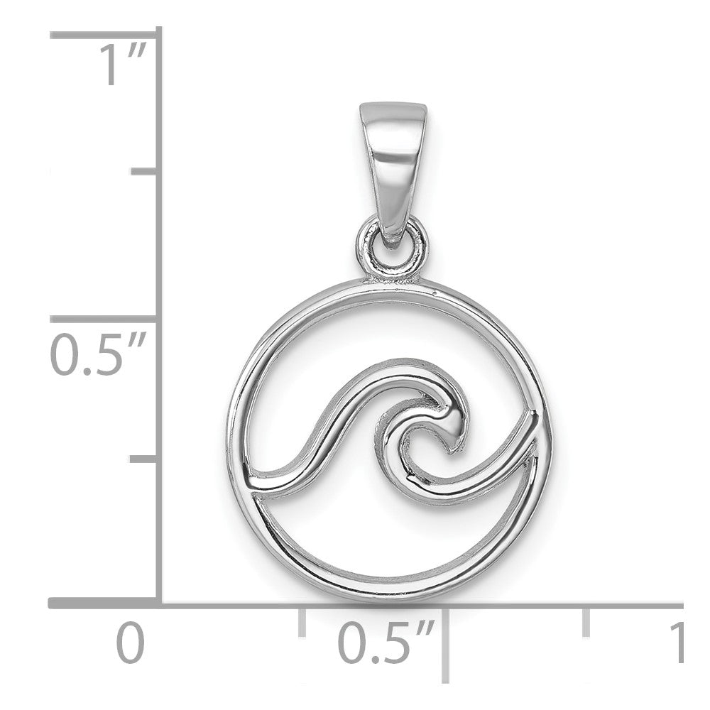 Sterling Silver Rhodium-plated Polished Wave Pendant