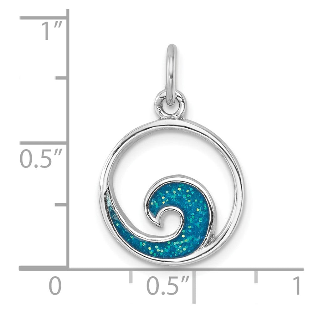 Sterling Silver Rhodium-plated Polished Enameled Wave Pendant