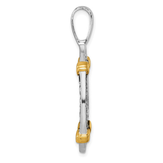 Sterling Silver Rhodium-plated Antiqued Gold-tone Ship Coin Pendant