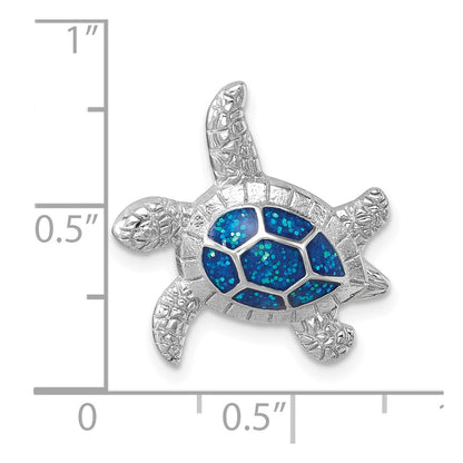 Sterling Silver Rhodium-plated Enameled Swimming Turtle Chain Slide