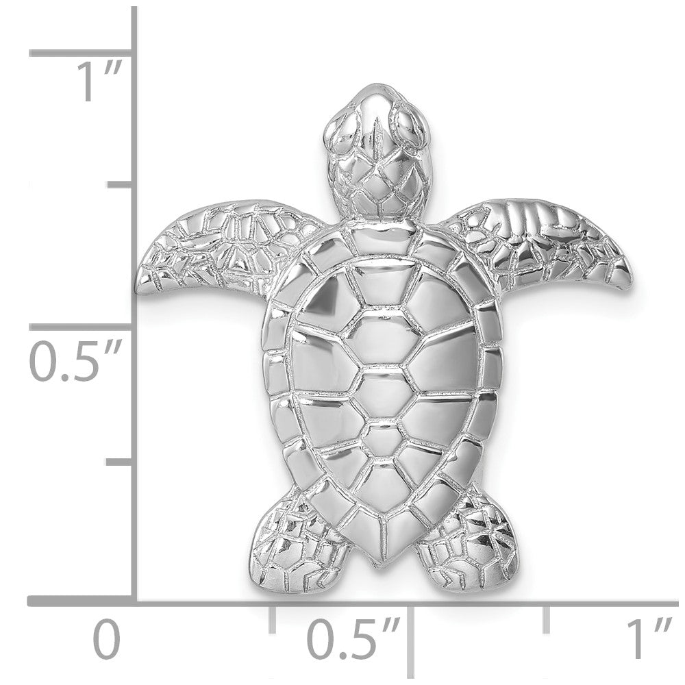 Sterling Silver Rhodium-plated Polished and Textured Turtle Chain Slide