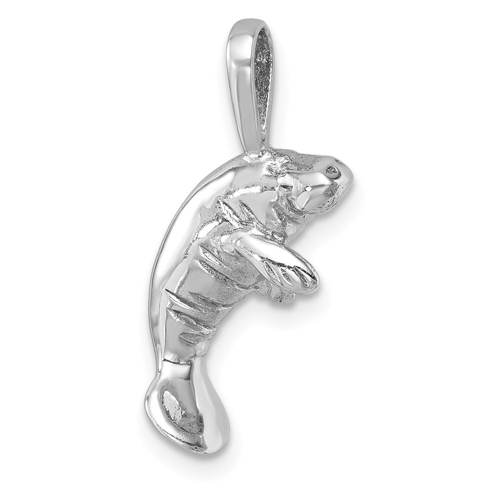 Sterling Silver Rhodium-plated Polished Manatee Pendant