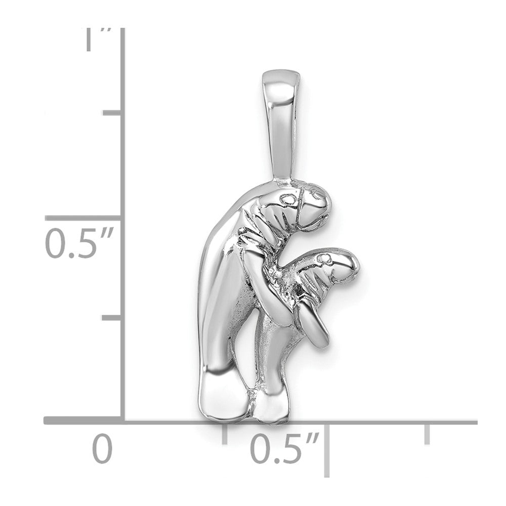 Sterling Silver Rhodium-plated Polished Manatee And Baby Pendant