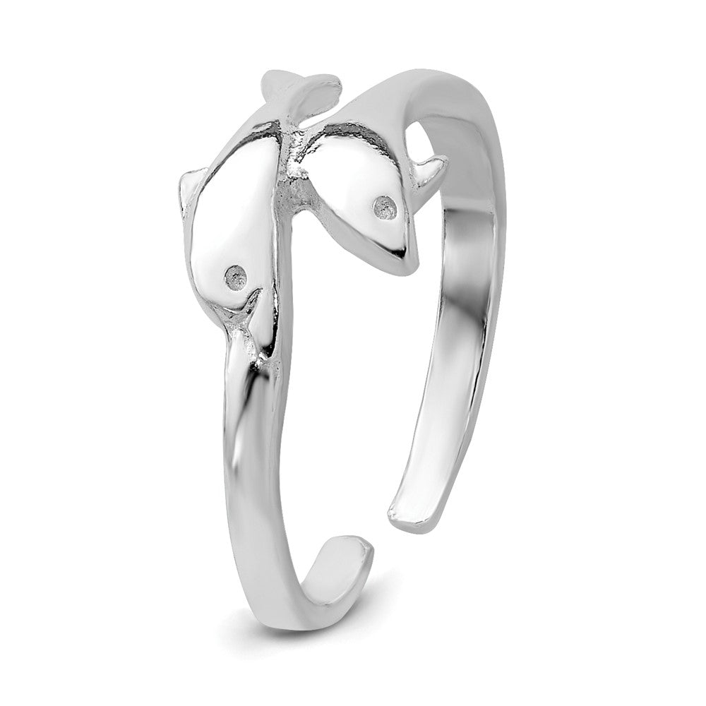 Sterling Silver Rhodium-plated Polished Toe Ring Double Dolphin