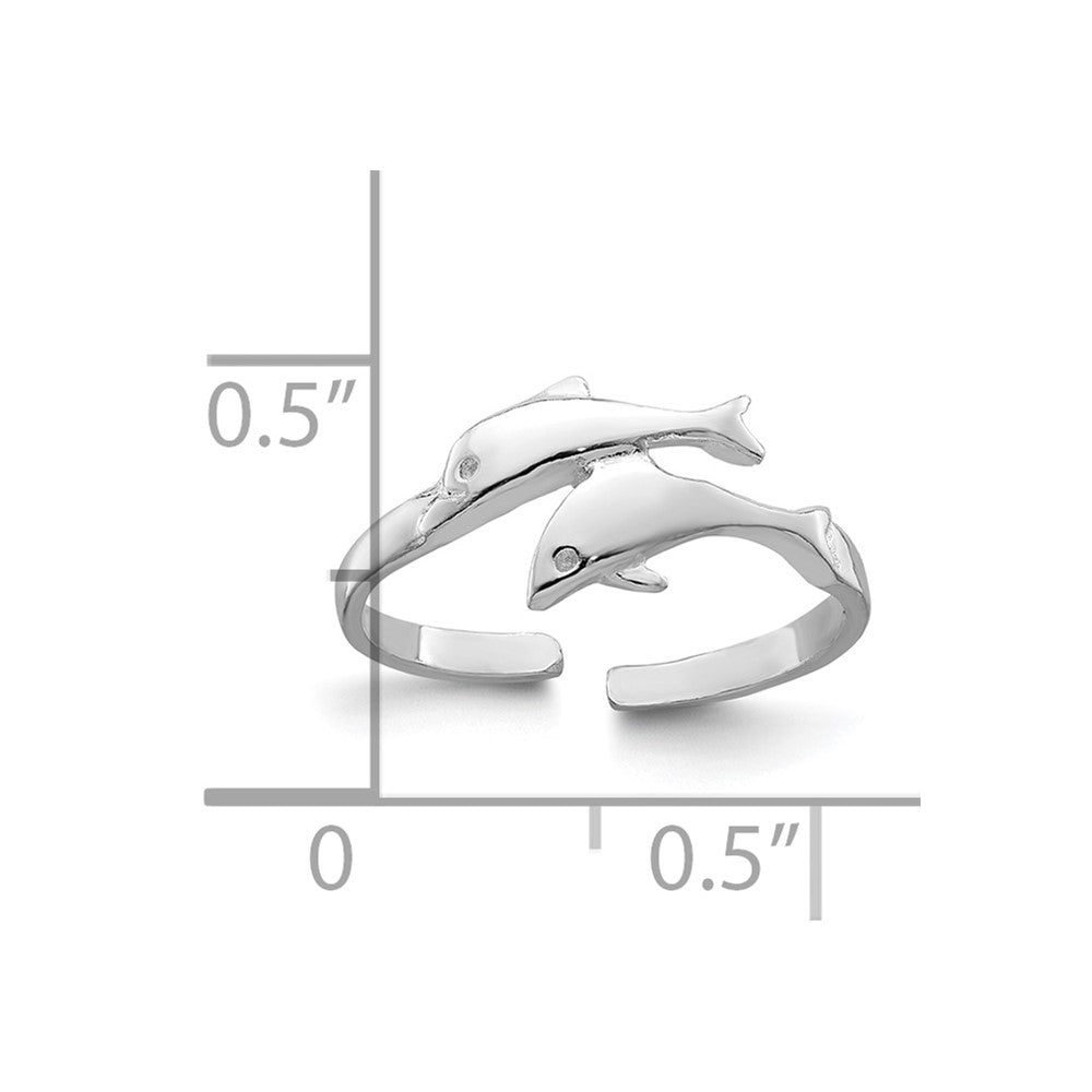 Sterling Silver Rhodium-plated Polished Toe Ring Double Dolphin