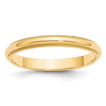 14k Yellow Gold 3mm Milgrain Half Round Wedding Band Size 6
