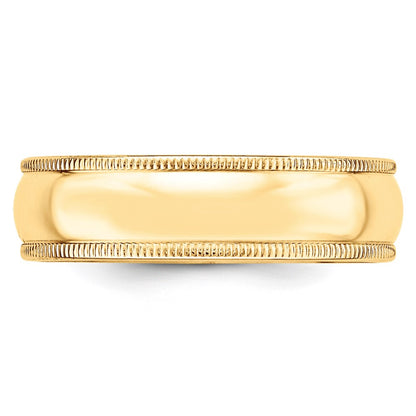 14k Yellow Gold 6mm Milgrain Half Round Wedding Band Size 8.5