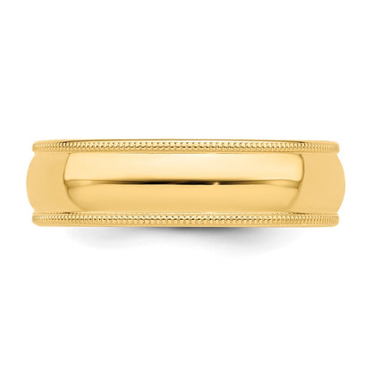 Sterling Silver Gold-plated 6mm Half Round Milgrain Size 10 Band