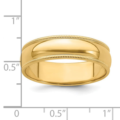 14k Yellow Gold 6mm Milgrain Half Round Wedding Band Size 11