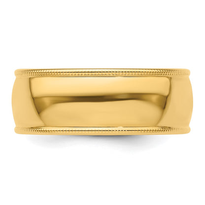14k Yellow Gold 8mm Milgrain Half Round Wedding Band Size 14