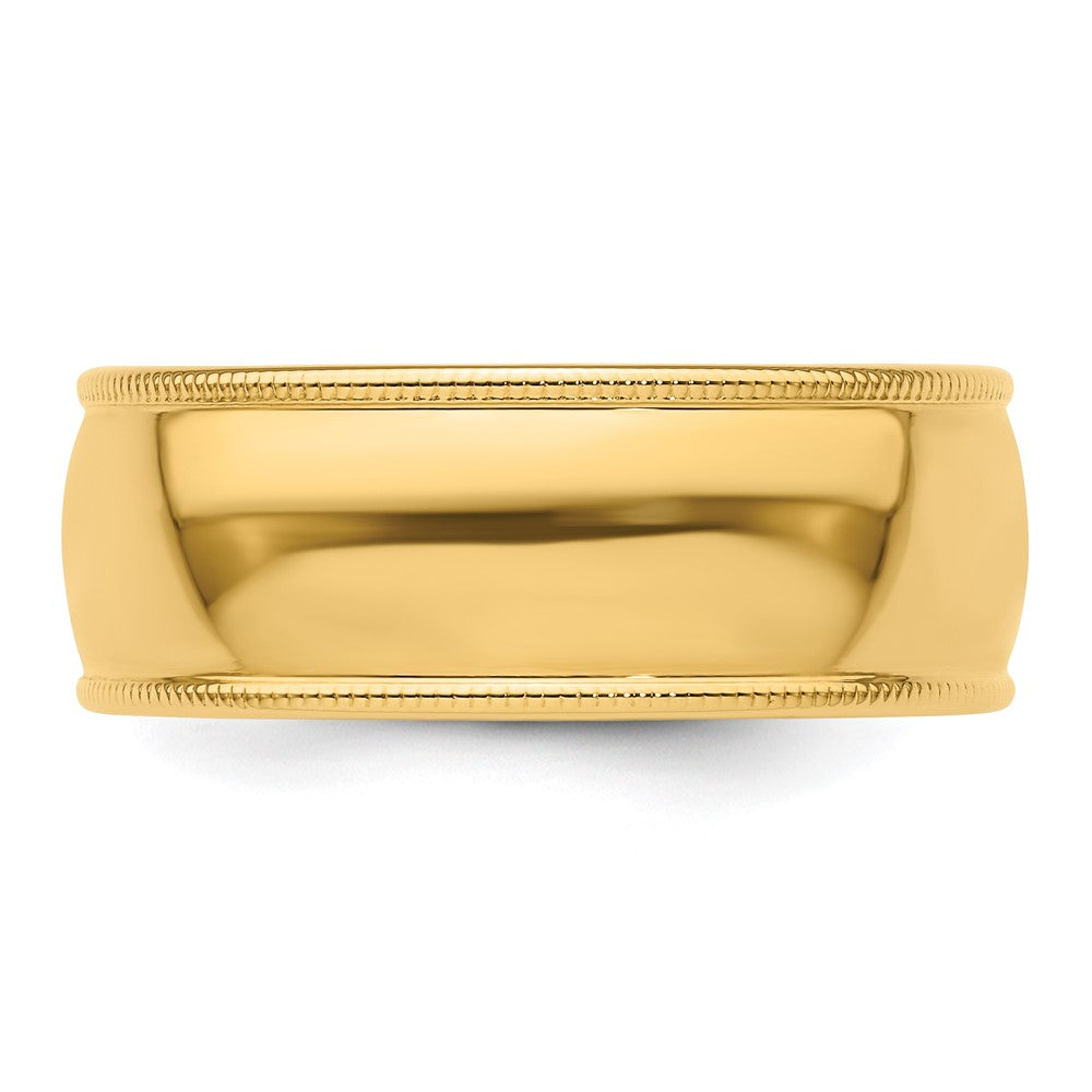 14k Yellow Gold 8mm Milgrain Half Round Wedding Band Size 9