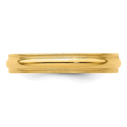 14k Yellow Gold 4mm Milgrain Half Round Comfort Fit Wedding Band Size 8