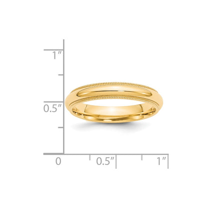 14k Yellow Gold 4mm Milgrain Half Round Comfort Fit Wedding Band Size 8