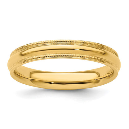 14k Yellow Gold 4mm Milgrain Half Round Comfort Fit Wedding Band Size 6