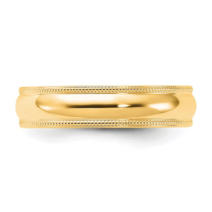 14k Yellow Gold 5mm Milgrain Half Round Comfort Fit Wedding Band Size 9.5