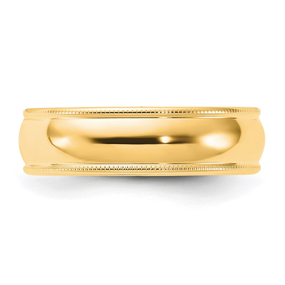 14k Yellow Gold 6mm Milgrain Half Round Comfort Fit Wedding Band Size 6.5
