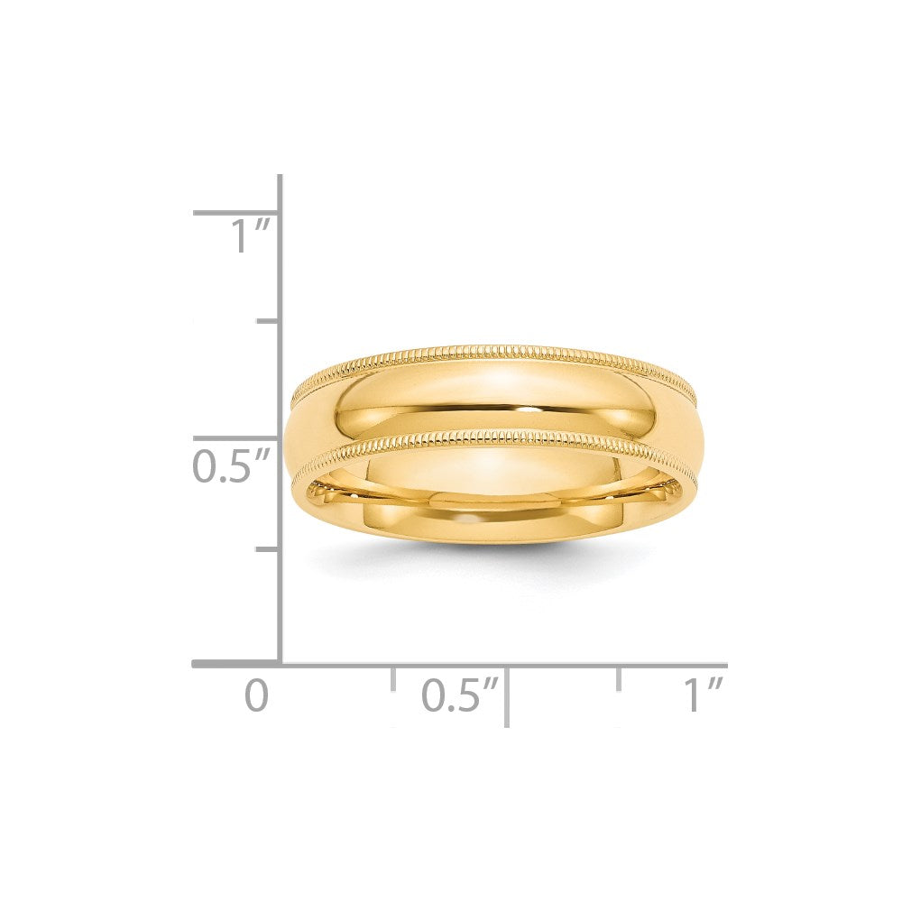 14k Yellow Gold 6mm Milgrain Half Round Comfort Fit Wedding Band Size 6.5