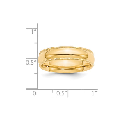 14k Yellow Gold 6mm Milgrain Half Round Comfort Fit Wedding Band Size 4