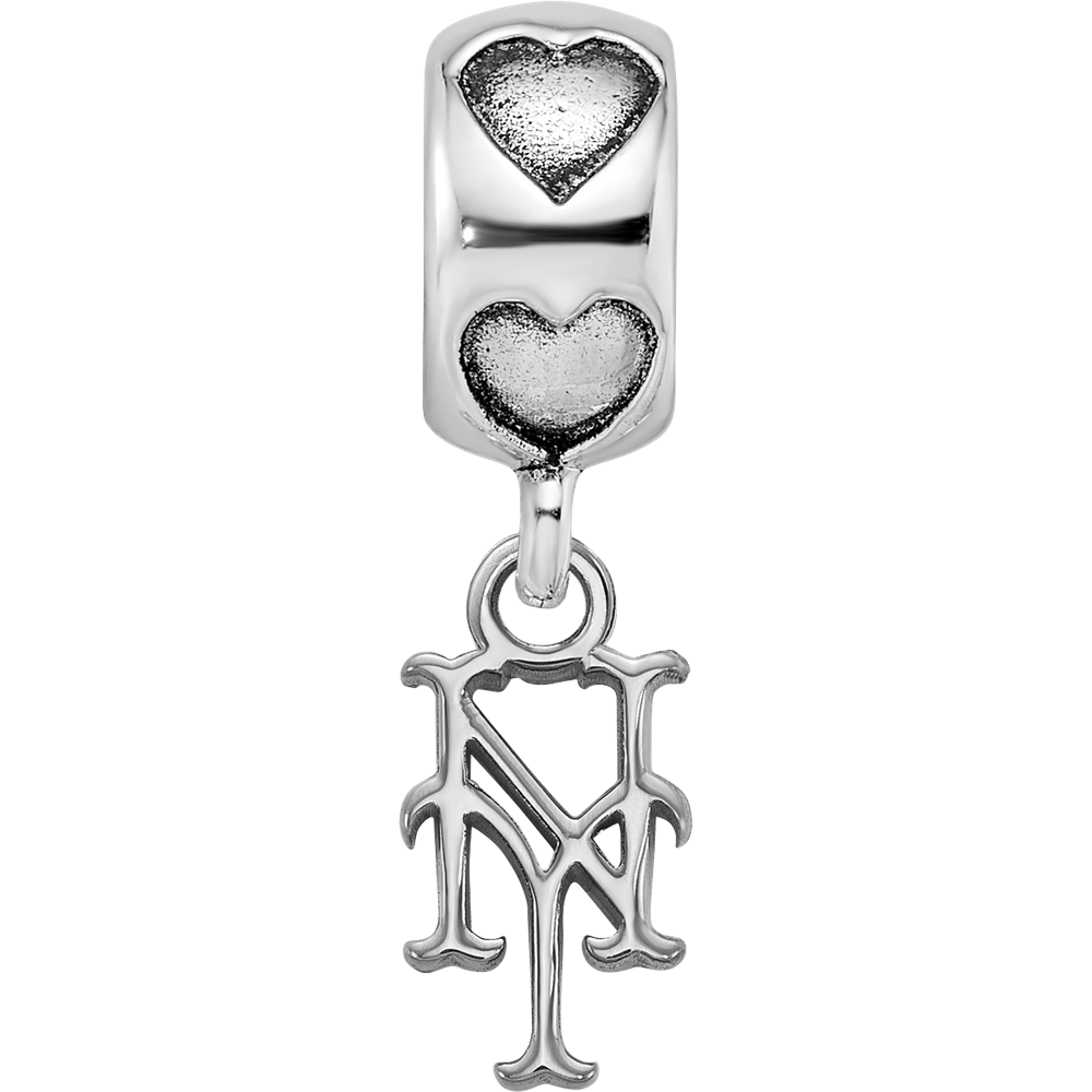 Sterling Silver Rhodium-plated LogoArt New York Mets NY on Heart Bead
