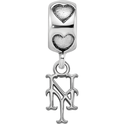 Sterling Silver Rhodium-plated LogoArt New York Mets NY on Heart Bead