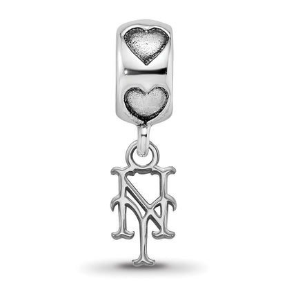 Sterling Silver Rhodium-plated LogoArt New York Mets NY on Heart Bead
