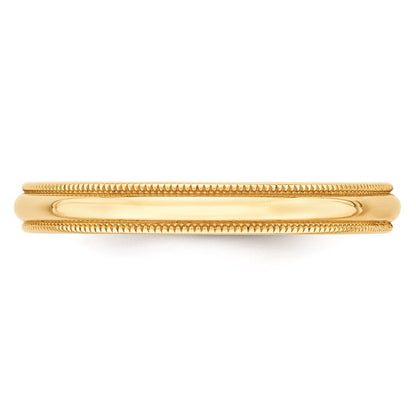 14k Yellow Gold 3mm Lightweight Milgrain Half Round Wedding Band Size 13