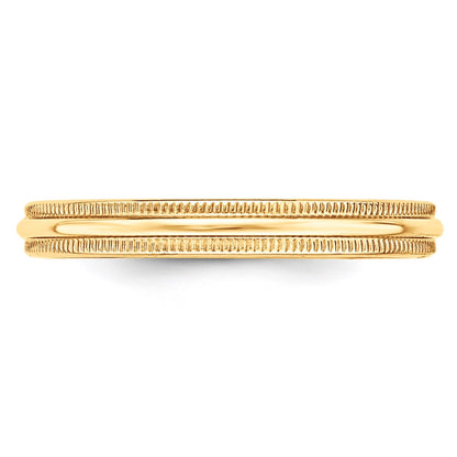 14k Yellow Gold 3mm Lightweight Milgrain Half Round Wedding Band Size 6.5