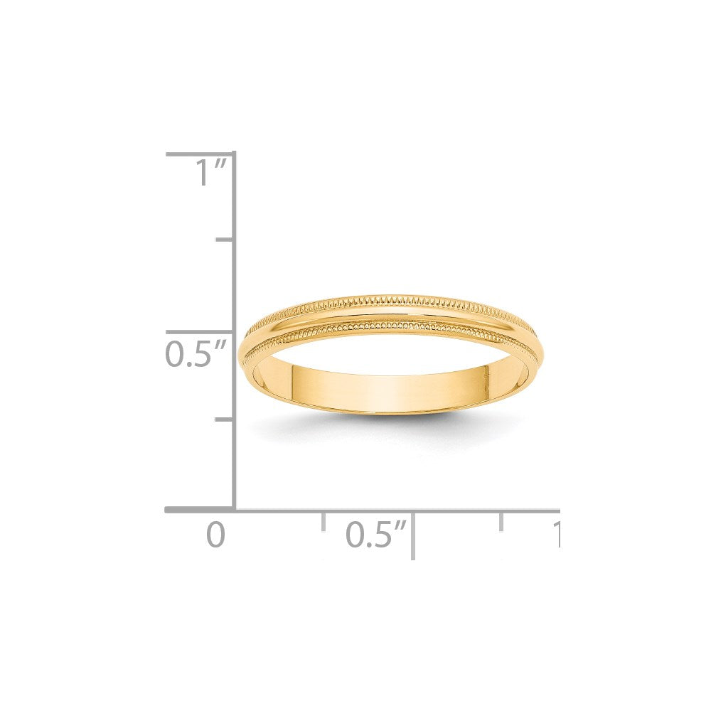 14k Yellow Gold 3mm Lightweight Milgrain Half Round Wedding Band Size 4.5