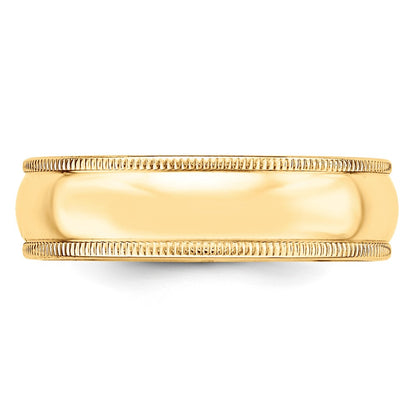 14k Yellow Gold 6mm Lightweight Milgrain Half Round Wedding Band Size 5.5