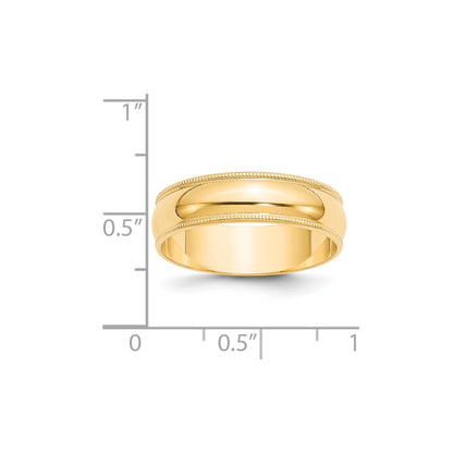 14k Yellow Gold 6mm Lightweight Milgrain Half Round Wedding Band Size 8