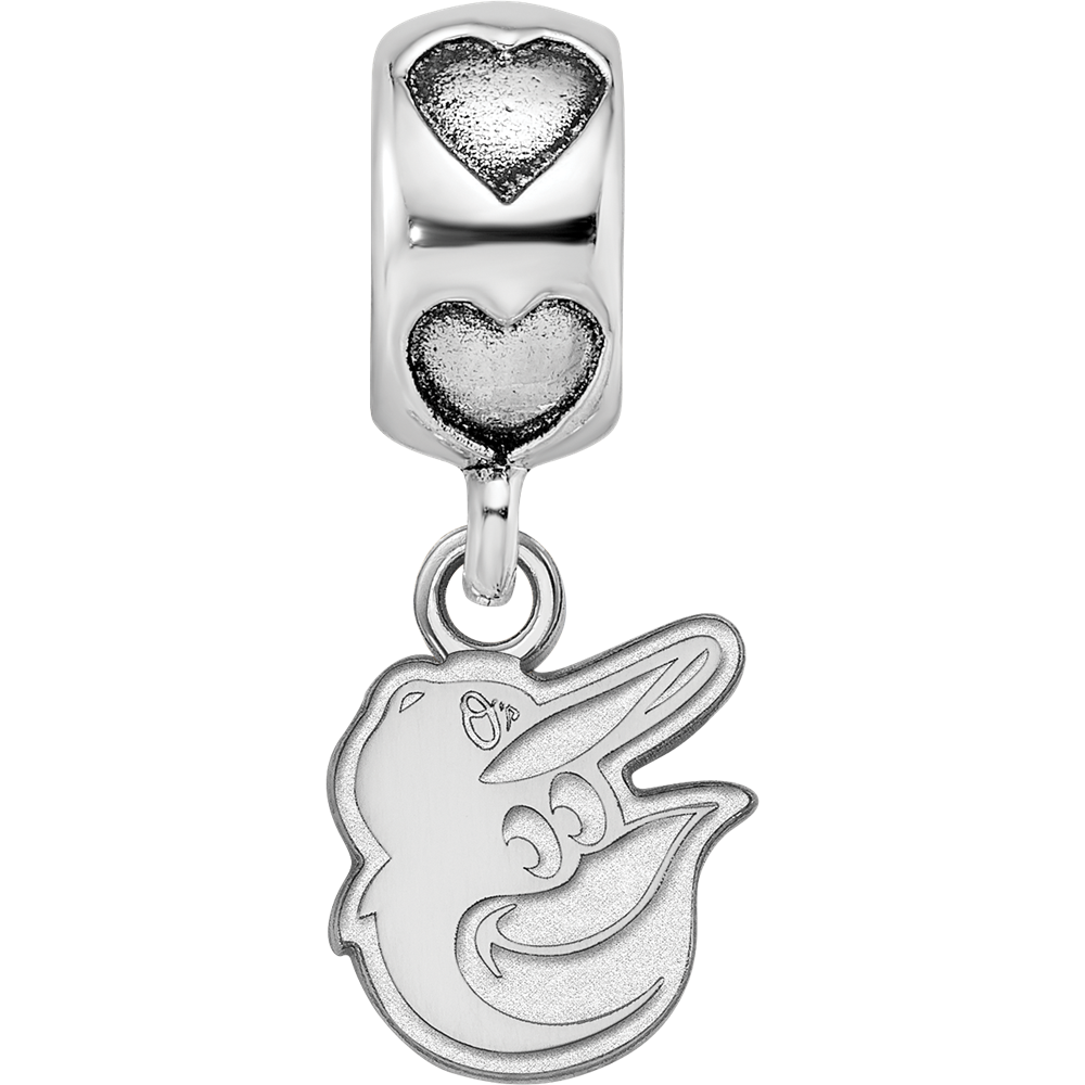 Sterling Silver Rh-plated LogoArt Baltimore Orioles Bird Head Heart Bead