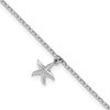 Sterling Silver Rhodium-plated Starfish Charm 9 inch Plus 1 inch Extender - Total 10 inch Anklet